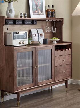 黑胡桃实木餐边柜北欧简约复古客餐厅收纳储物柜轻奢型原木茶水柜