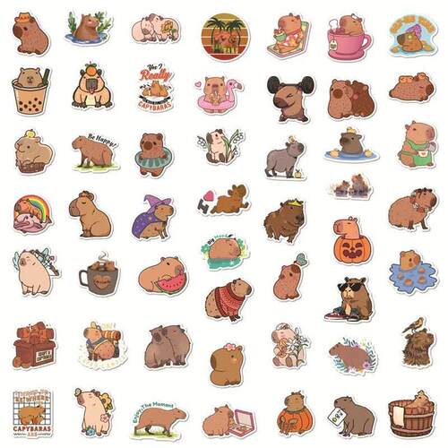 50PCS Cute Capybara PVC Sticker Aesthetic Children