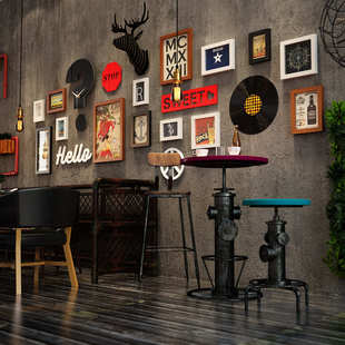 高分子2374发光装饰画组合挂画相框墙LED灯带装饰复古挂钟照片墙