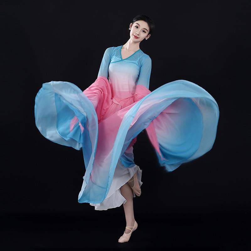 现货古典舞蹈服女中国舞练功服演出服套装720度飘逸仙气大摆长裙