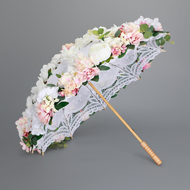 仿真花伞法式复古洛丽塔白色，镂空蕾丝洋伞新娘，拍摄装饰小清新花伞