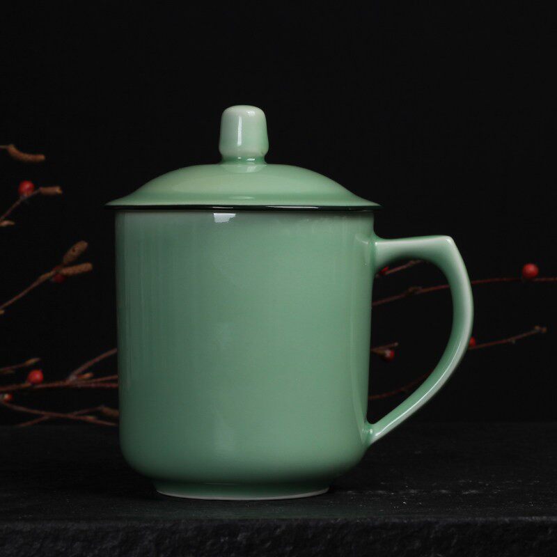 天天特价青瓷茶杯陶瓷带盖瓷大水杯子青花瓷器办公会议礼品杯定制