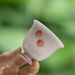 弥言杏粉手绘桃子茶杯家用高足主人杯手工陶瓷闻香聚香品茗杯女士