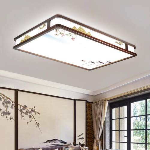 现代新中式吸顶灯长方形全铜灯具实木中国风仿古典客厅灯卧室2035