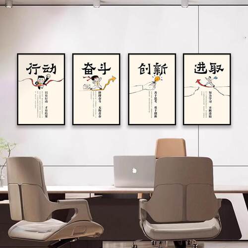 创新共赢办公室挂墙画会议室背景墙面装饰画公司文化墙励志挂画竖