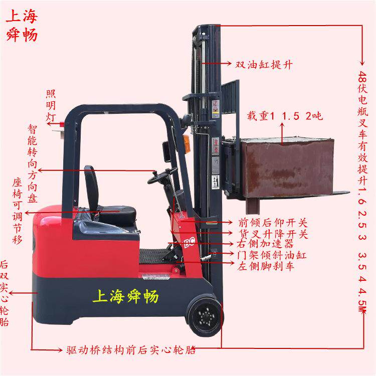 上海电动座驾式叉车三轮电瓶液压堆高机平衡配重式电动叉车
