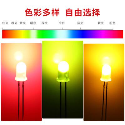 F5/5MM圆头加长脚带色高亮红发红绿黄直插led灯珠36/38发光二极管