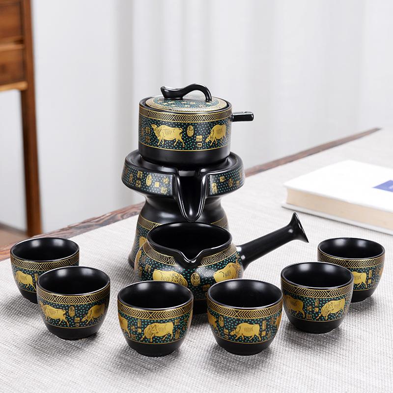 懒人石磨泡茶壶自动茶具客厅办公室一体化套装陶瓷冲茶器茶杯茶壶