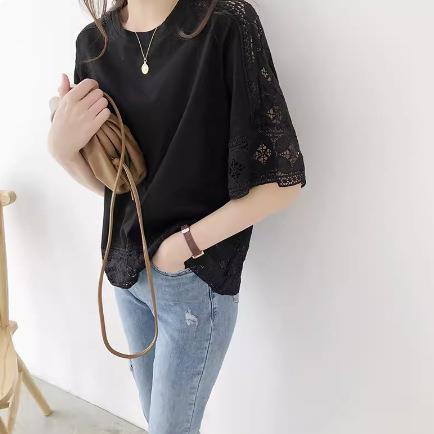 all-match neck women hollow for top stitching sleeves white