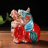 礼陶内饰貔貅 车载创意手蟾汽车台湾交趾金伴摆件摆设手绘