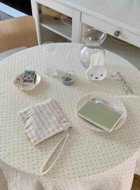 henceforth纯棉纱布波点桌布茶几盖布床头柜防尘布拍照背景布ins