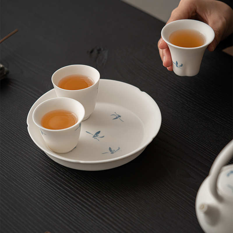 墨己哑光花口手绘秋水兰花壶承陶瓷家用文人干泡盘茶点盘多用配件