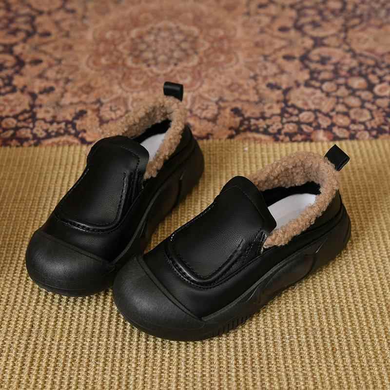 高档复古厚底便豆鞋女加厚加绒新豆款冬休季女鞋轻棉鞋懒人一脚蹬