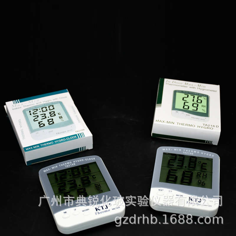 厂价批发家用及实验室温湿度表温湿度计数显带时钟传感线TA218B