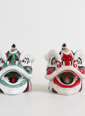 新中式国潮舞狮醒狮子头摆件样板房间客厅茶几电视柜装饰品工艺品