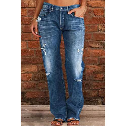 Womens Ripped Jeans Mid Rise Straight Leg Denim Jean Plus