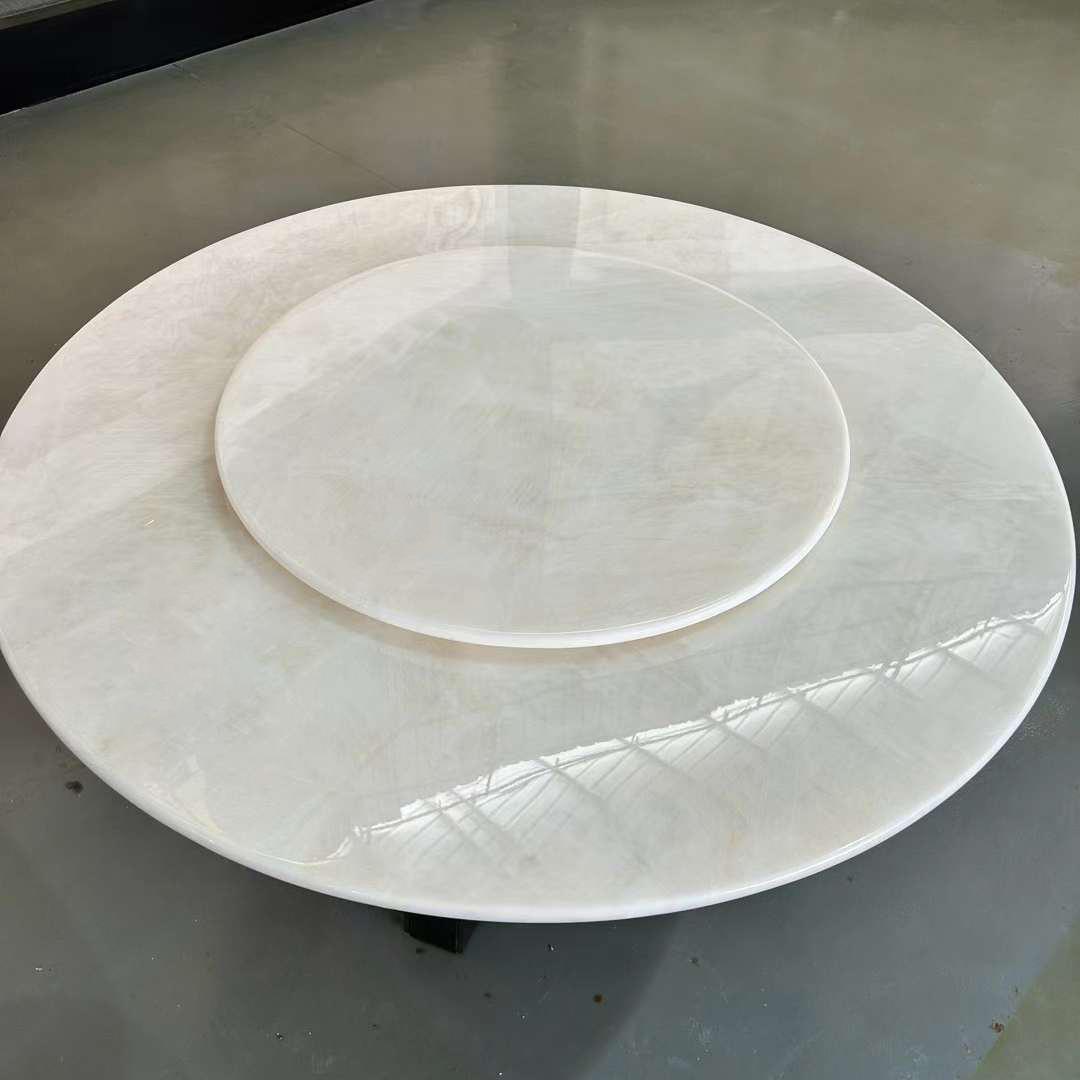 卡里冰玉大理石餐桌 意式轻奢石材餐台圆桌zara home装饰
