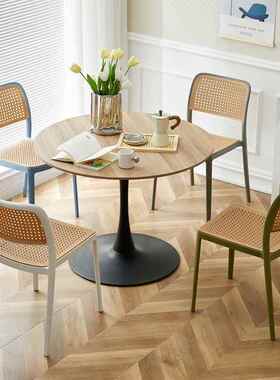 塑椅子加厚餐椅家用藤编靠可叠放户外书餐厅吃饭背凳子料休VTB闲