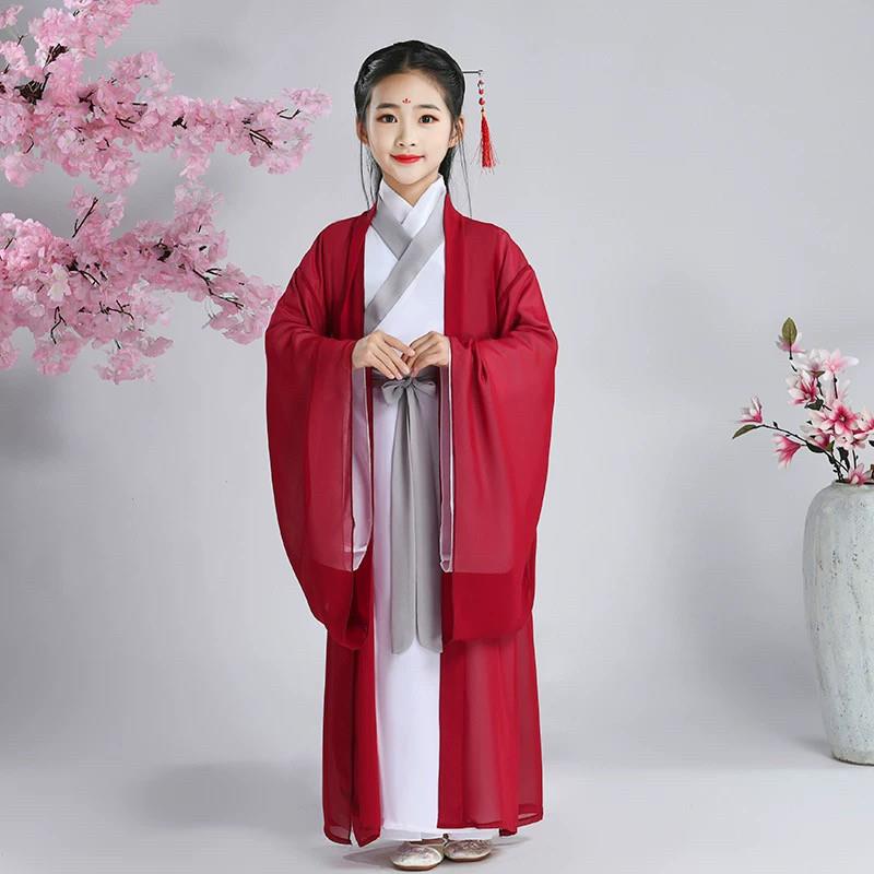 汉服战国袍中国传统交领复原风直裾古装雪纺女童日常裙套装朝代秀