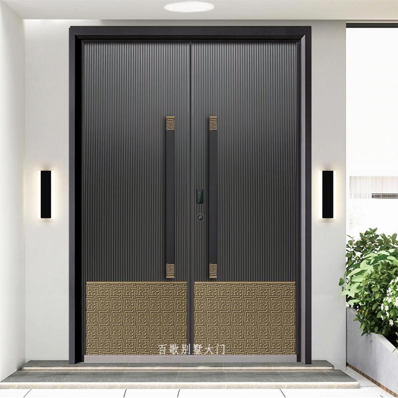 高端别墅大门双开门家用铜门乡村庭院门农村入户进户门智能铸铝门