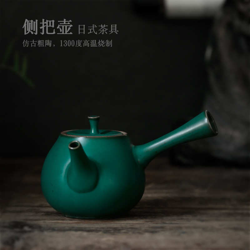 壶中式家用壶壶陶瓷功夫壶把素陶 茶具手把单复古泡茶茶壶侧粗遇