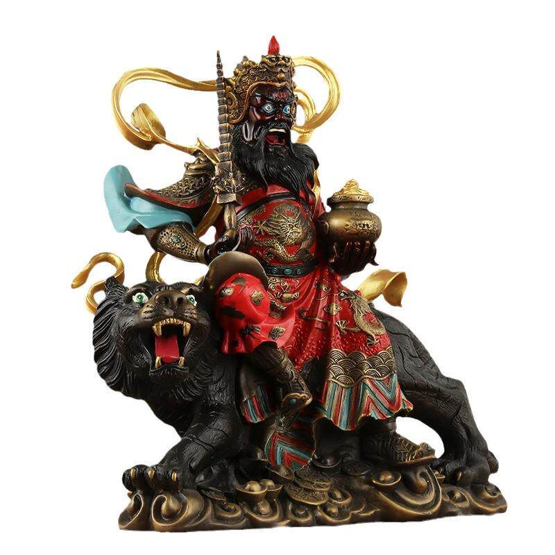 黄铜彩绘武财神赵公明神像财神骑虎像家居供奉摆放铜工艺品