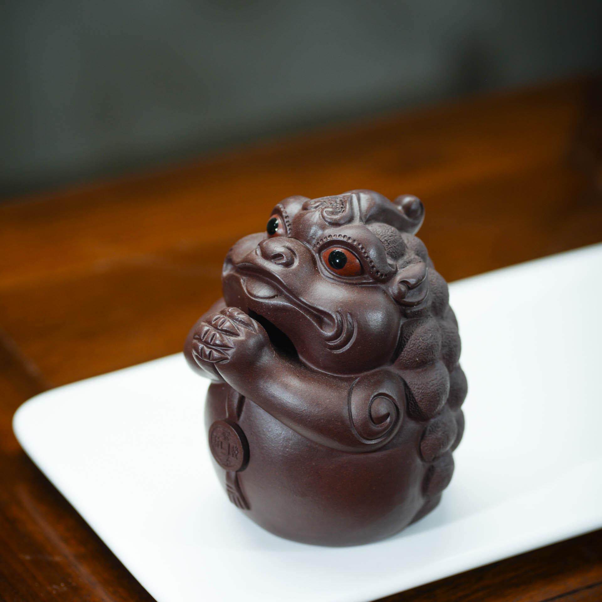 宜兴原矿紫砂茶宠金蟾蜍恭喜发财蟾蜍雕塑茶具摆件可养茶道工艺品