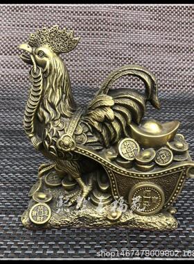 纯铜公鸡拉元宝车摆件铜金钱鸡生肖鸡风水家居装饰工艺品摆件