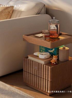 木床头柜RYL室简现代家用卧带锁储约物柜小型床边置物实架简易收