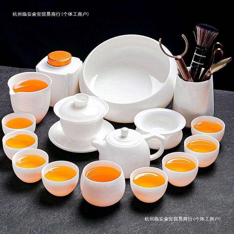 德化羊脂玉茶具套装家用轻奢白玉白瓷功夫泡茶壶茶杯盖碗会客