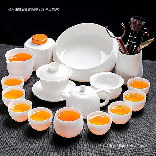 德化羊脂玉茶具套装家用轻奢白玉白瓷功夫泡茶壶茶杯盖碗会客