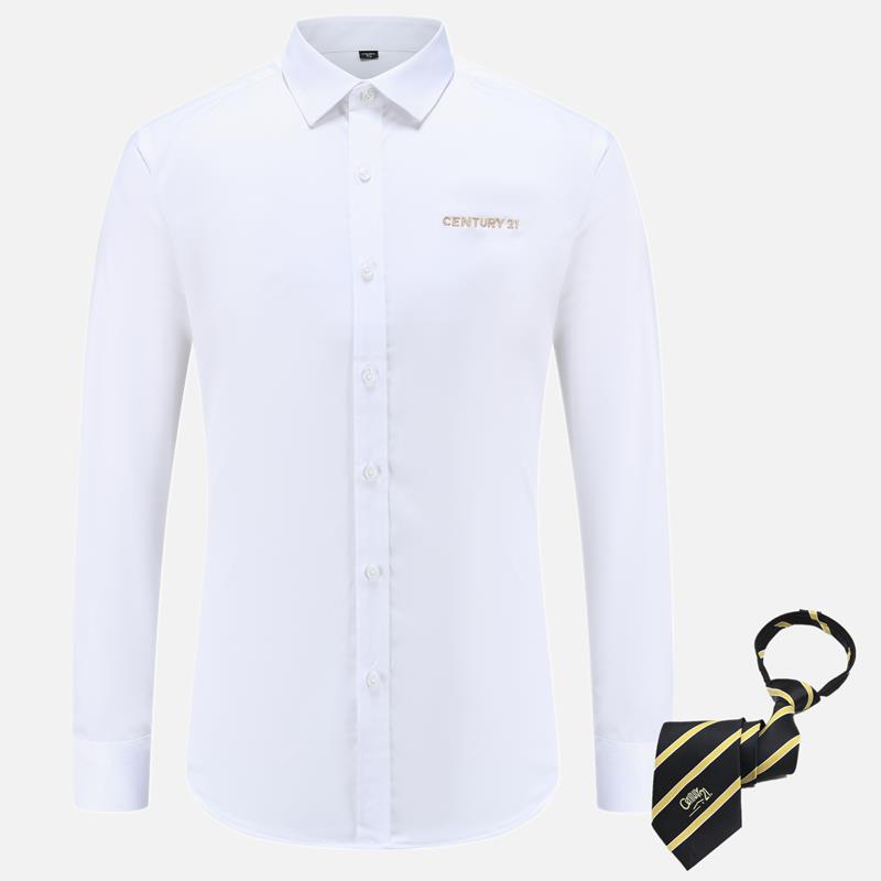 高档21世纪新款式免衬竹纤烫维白色商务衬衣C21不制动产衫制服工