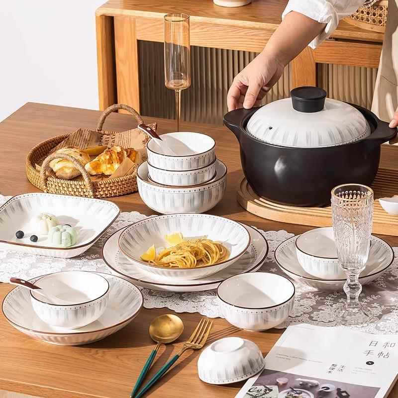 日式碗碟套装家用创意陶瓷碗盘碗筷盘子组合网红餐具套装碗盘