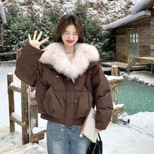 个子洋气致设c159 冬新款 911计感别厚外套 羽绒服女小季 大毛领短款