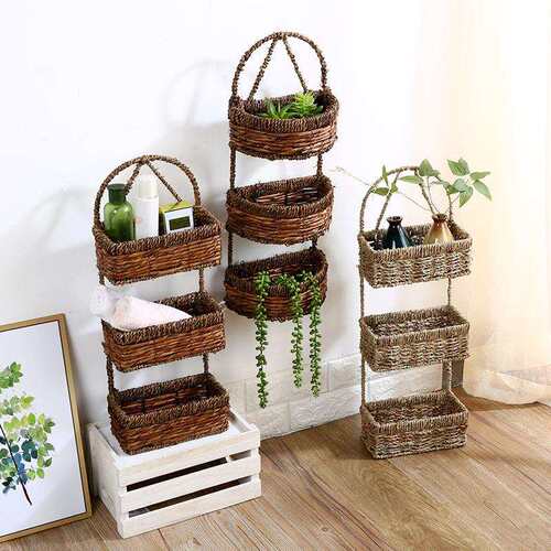 5ZW欧式草编壁挂花篮编织墙上装饰挂墙吊篮藤编挂壁收纳篮