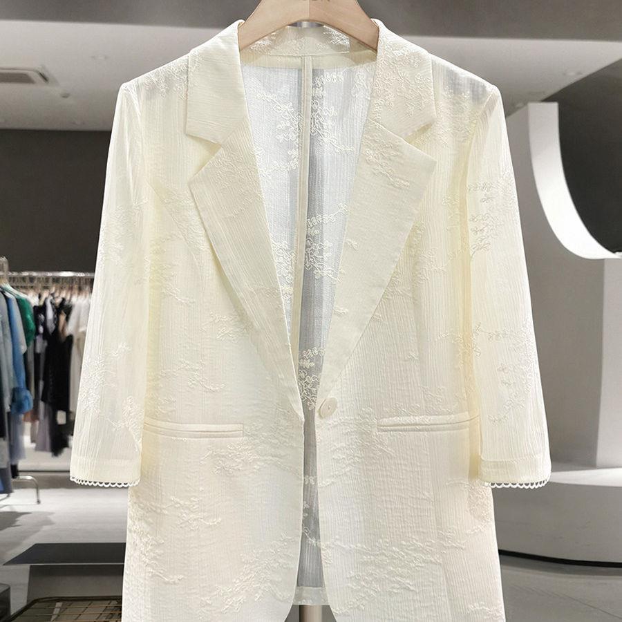 LILY MOST米白天丝刺绣轻薄款西装外套女夏新款法式名媛优雅西服