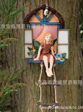 独立站 仙女门装饰摆件 树脂工艺品 居家装饰仙女可爱设计 挂绳
