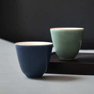 办公家用 紫金边色釉白瓷功夫茶具品茗杯陶瓷茶杯主人杯单杯简装