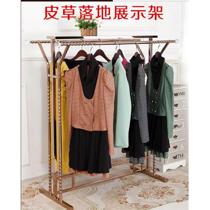 服装店衣架展示架玫瑰金服装架货架不锈钢双杆落地架中岛架包邮