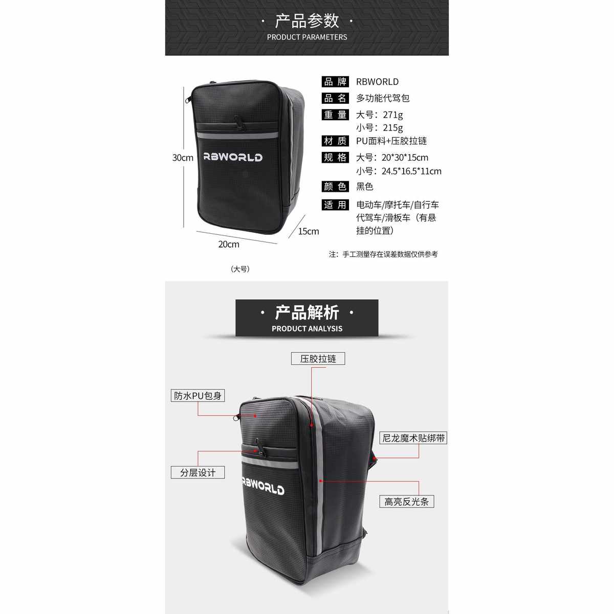 骑行尾包代驾包后座包电动车挂物收纳自行车储物箱后货架驮包装备