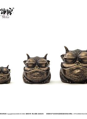 高档顽桌去金蟾招品财摆件国潮水手办创意礼物面装饰风仿铜摆设送