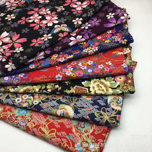 日系和风烫棉布 手工diy面料包包和服布料 花簇草地