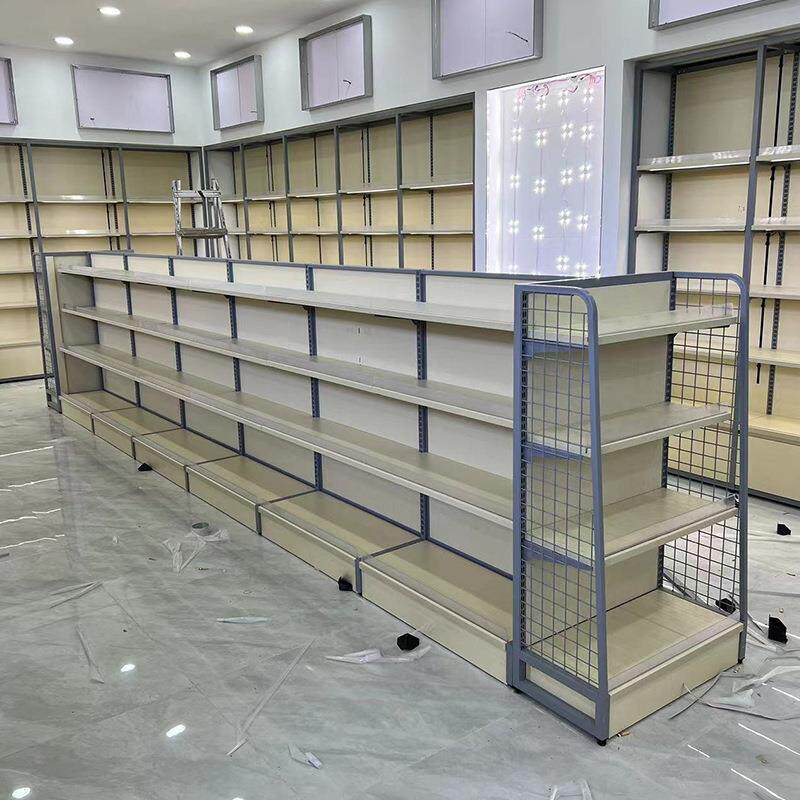 超市货架展示架小卖部便利店饮料双面母婴零食多层钢木置物架货柜