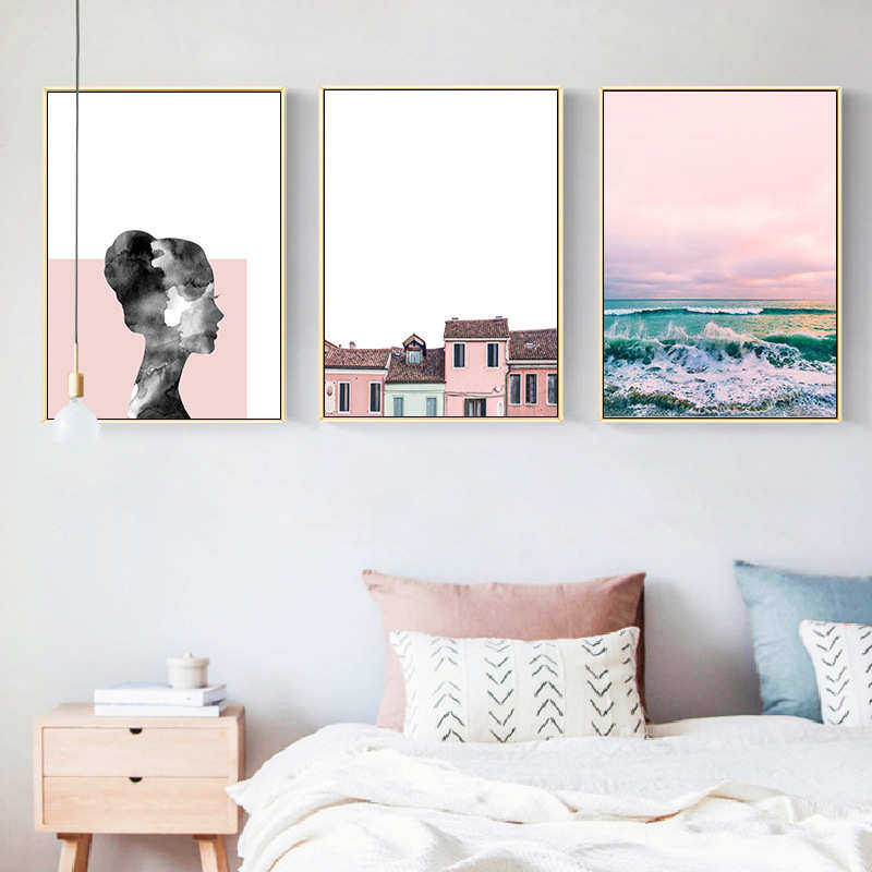 晚霞风景北欧少女心装饰画客厅墙画女生房间卧室壁画玄关餐厅挂画