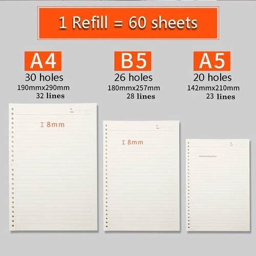 Replaceable Refill Loose Leaf Notebook A4 A5 B5 Binder Plann