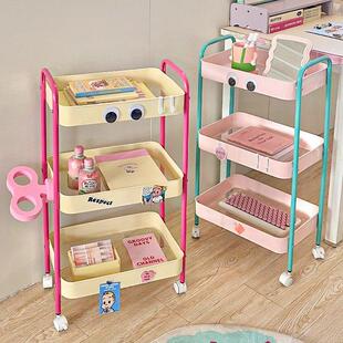 撞色小推车大容量落地零食收纳层架子宿舍床边挂篮多层可移动置物