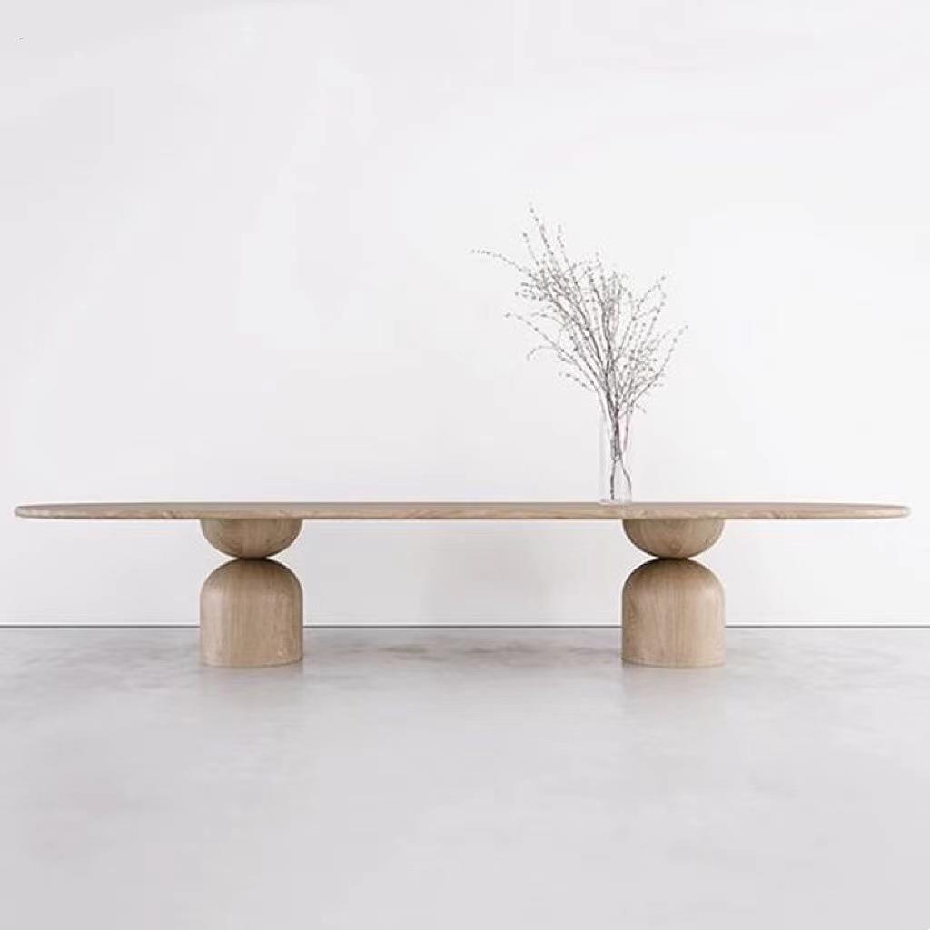 美式实木餐桌轻奢复古个性圆桌设计师创意办公长桌复古工作台展桌
