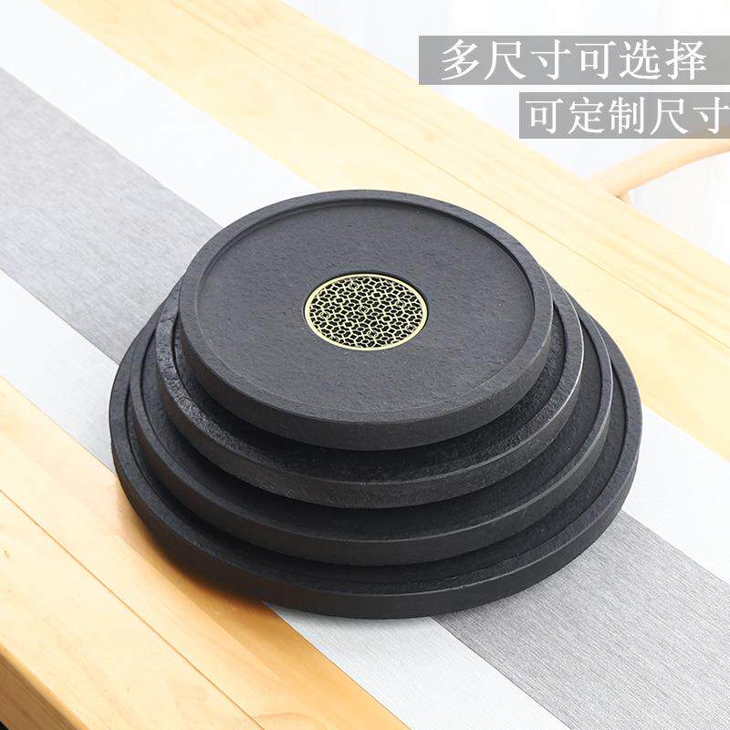 天然整块乌金石茶盘圆形家用简约大石头茶海大号现代石材茶台功夫