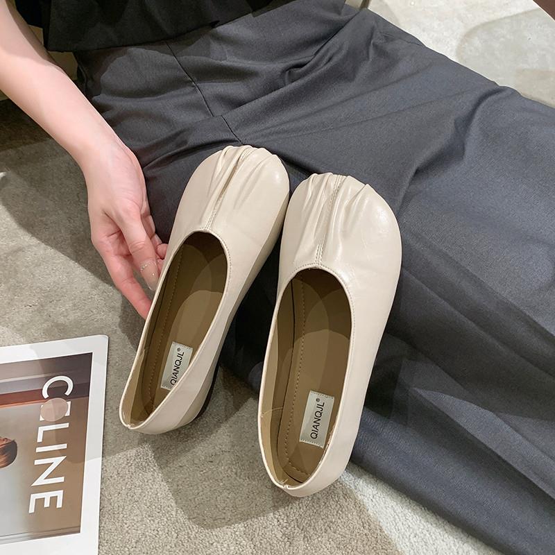 软皮软底单鞋女平底2025年新款韩版百搭时尚休闲一脚蹬懒人豆豆鞋