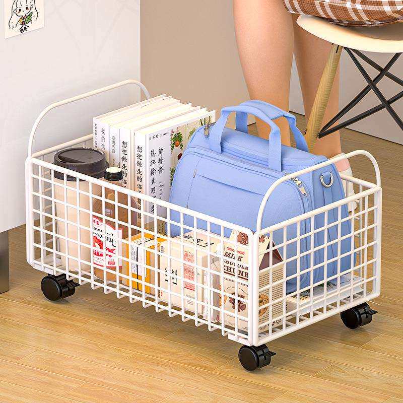 放书包书本收纳盒带滑轮带轮子桌下书籍筐装书箱子教室用